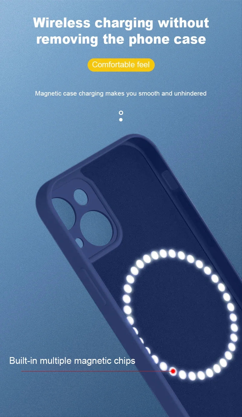 For Magsafe Magnetic Wireless Charge Case For iPhone 17 16 14 13 12 11 15 Pro Max Mini XR XS Soft Liquid Silicone Back Cover