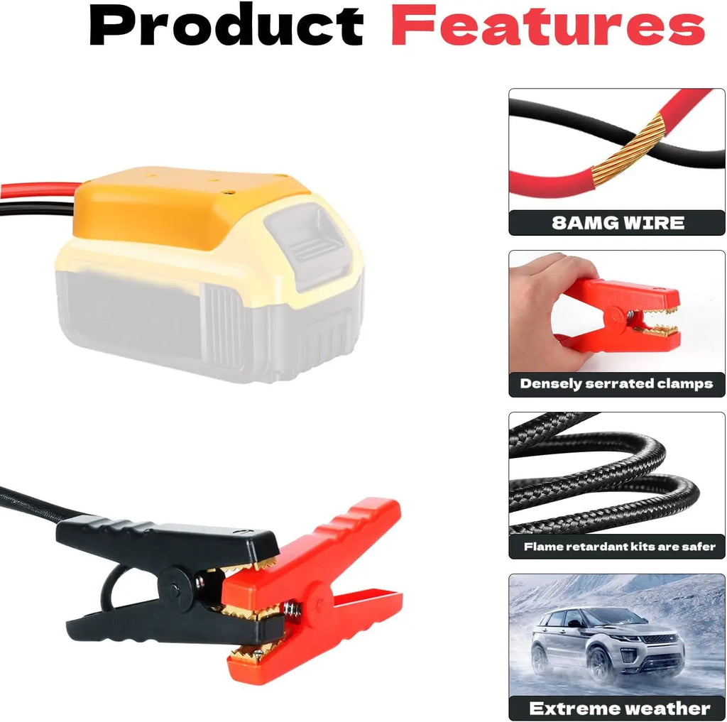 Jumper Cables with Adapter for Dewalt us 20V Battery, 2FT 8AWG Portable Car Jump Starter for 12V Vehicles