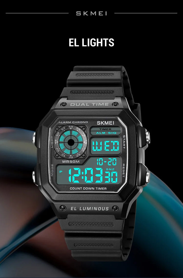 SKMEI 1998 Mens Multifunction 5Bar Waterproof Chrono Wristwatch Clock reloj hombre  Japan Digital Movement Countdown Sport Watch