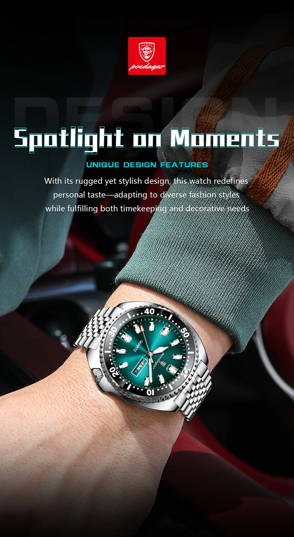 POEDAGAR Luxury Fashion Men's Watch Waterproof Luminous Quartz Male Watch Date Week Stainless Steel Casual Watches For Men Reloj