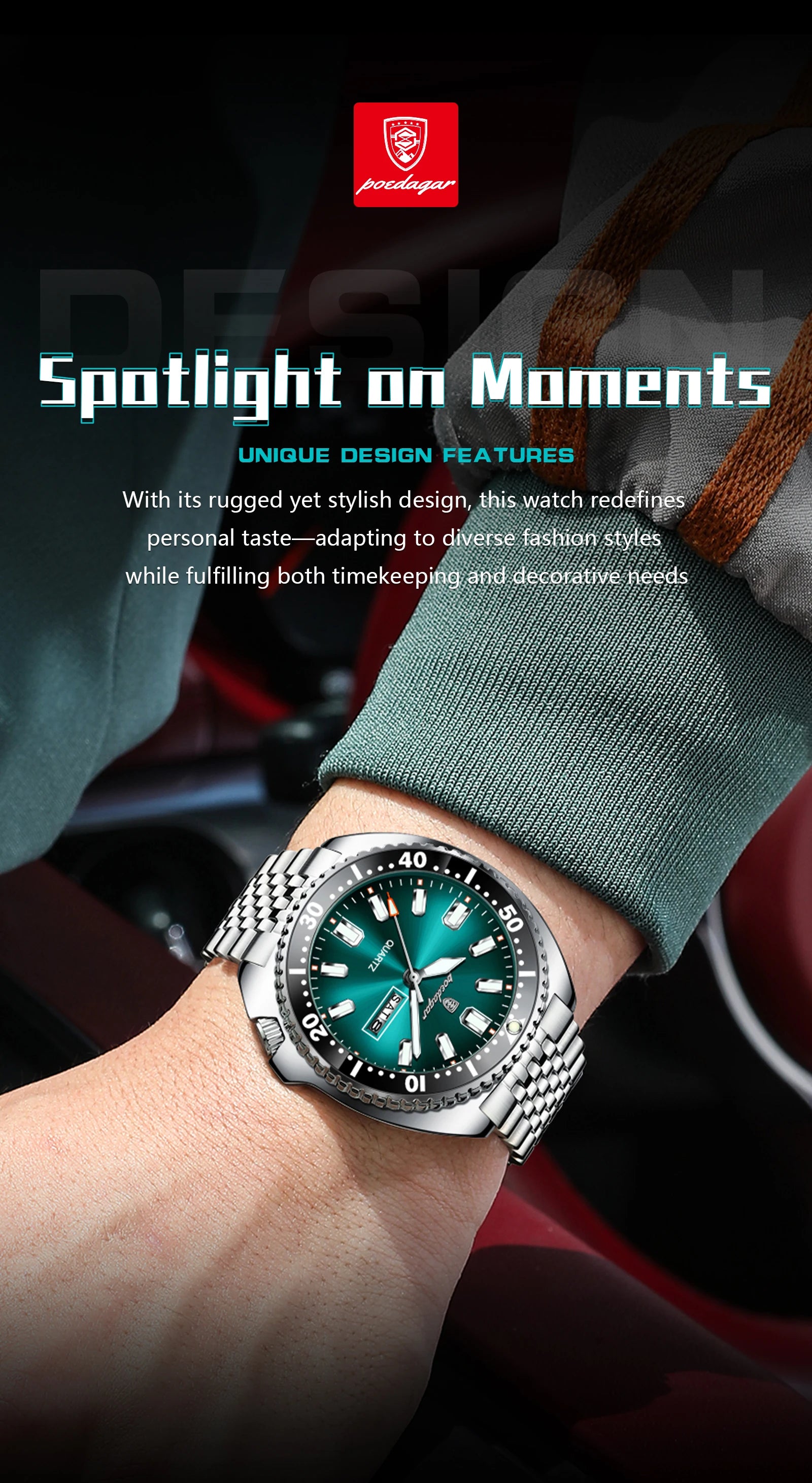 POEDAGAR Luxury Fashion Men's Watch Waterproof Luminous Quartz Male Watch Date Week Stainless Steel Casual Watches For Men Reloj