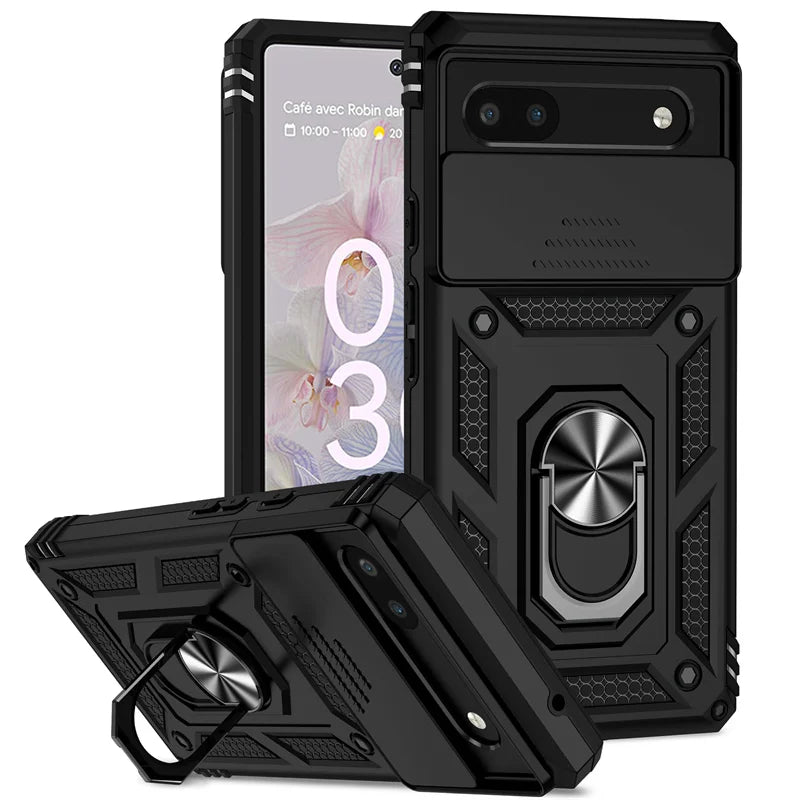 Slide Camera Protect Cover For Google Pixel 6 7 8 Pro Pixel8 Magnetic RIng Holder Shockproof Armor Phone Case For Pixel 6A 7A 8A