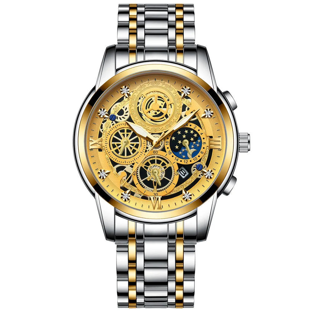 BINBOND B4010 Fashion Casual Quartz Men Watch Stainless Steel Strap Luxury Dial Luminous 30M Waterproof Business Men Wristwatch
