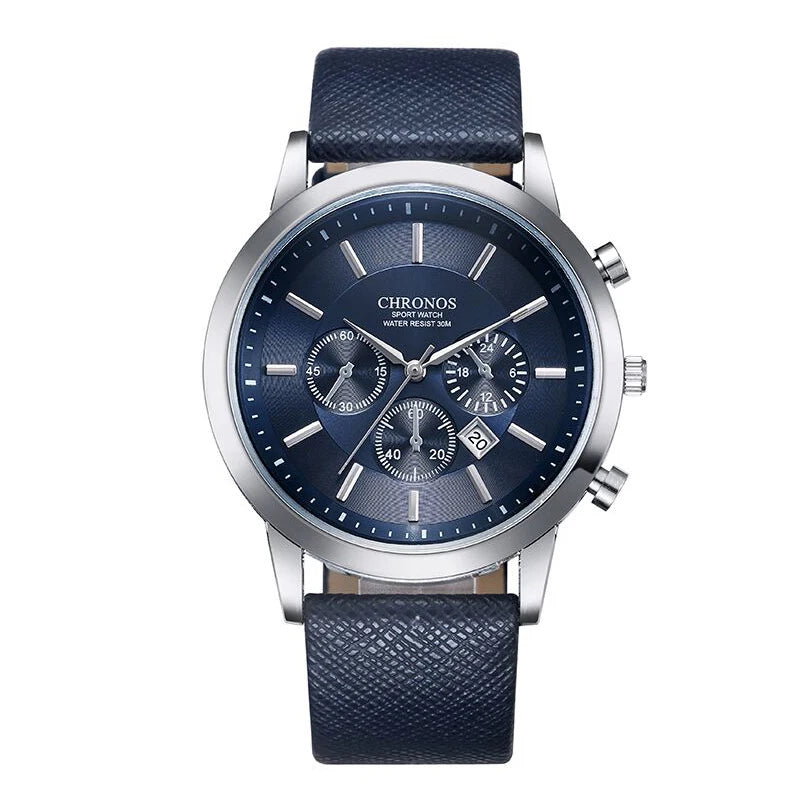 CHRONOS Mens Watches Male Sport Business Quartz Wristwatch  Dress Leather Clock Causal Military Timepiece Relogio Masculino