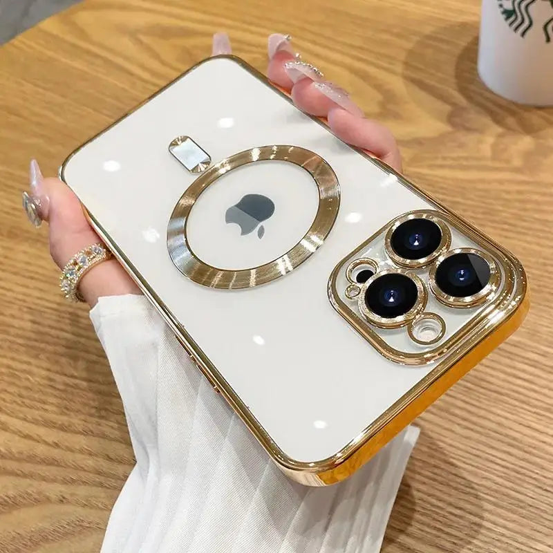 Magnetic Plating Case For iPhone 15 16 14 Plus 13 12 11 Pro Max E Camera Lens Protector Glass For Magsafe Wireless Charger Cover