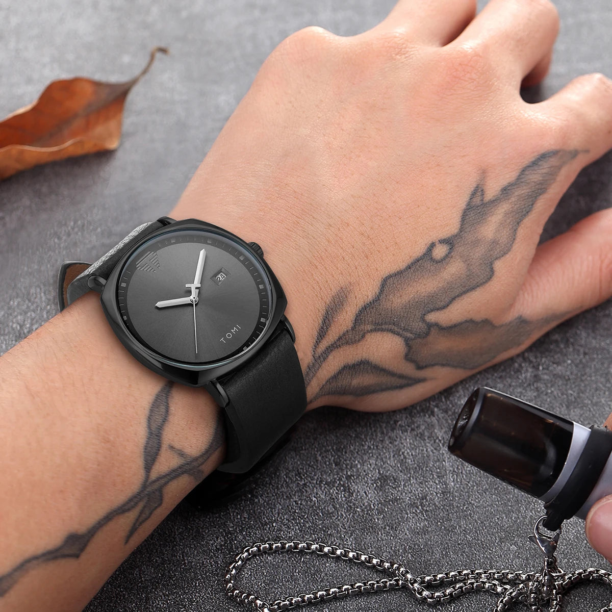 TOMI 3PCS Simple Business Men Watch Wallet Gift Box Set High Quality Classic Versatile Men Quartz Watch Clock Gifts Reloj