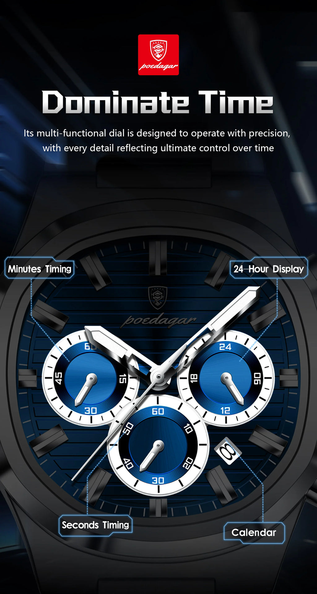 POEDAGAR Business Male Clock Date Chronograph Waterproof Luminous Luxury Men Watch Stainless Steel Quartz Fashion Men's Watches
