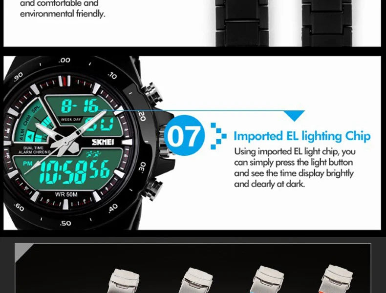 SKMEI 1016 Men Fashion Casual Alarm Clock Waterproof Military Chrono Dual Display Wristwatches Relogio Masculino Sport Watch