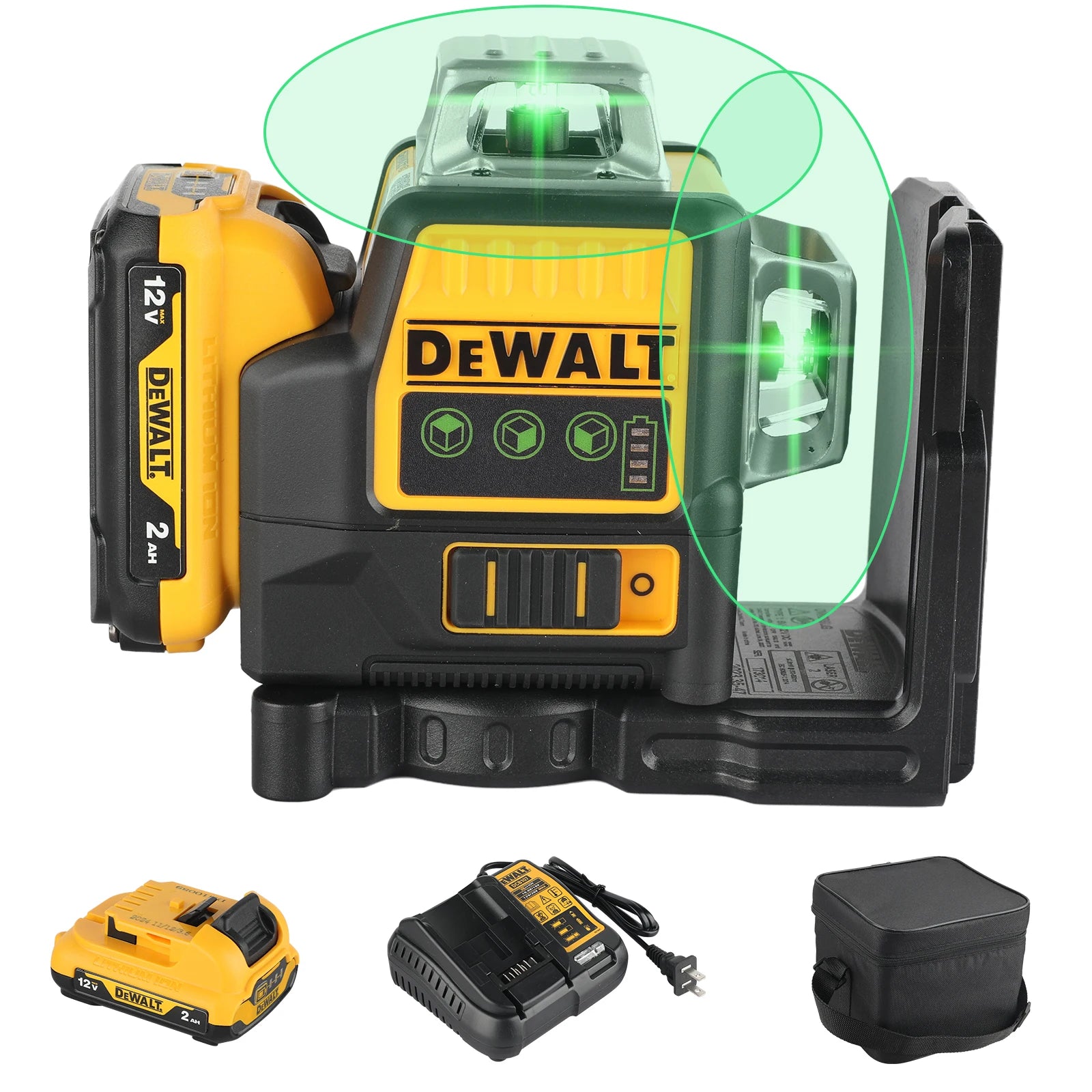 Dewalt us NEW DW089LG 12 Lines 3 Sides*360 Degree Vertical 12V Lithium Battery Laser Level Horizontal Green Meter Outdoor Leveling