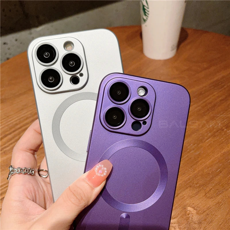 Original Magsafe Magnetic Wireless Charging Case For iPhone 16 15 14 Plus 13 12 11Pro Max Glass Lens Protection Soft Matte Cover