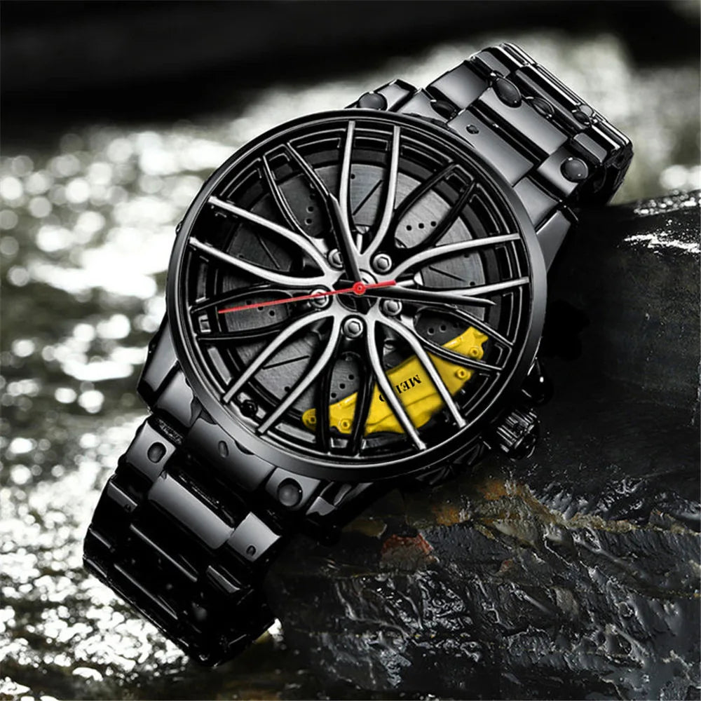 New Fashion Men Leather Watches Men Car Wheel Hub Stainless Steel Quartz Watch For Mens Military Sports Watch Relogio Masculino