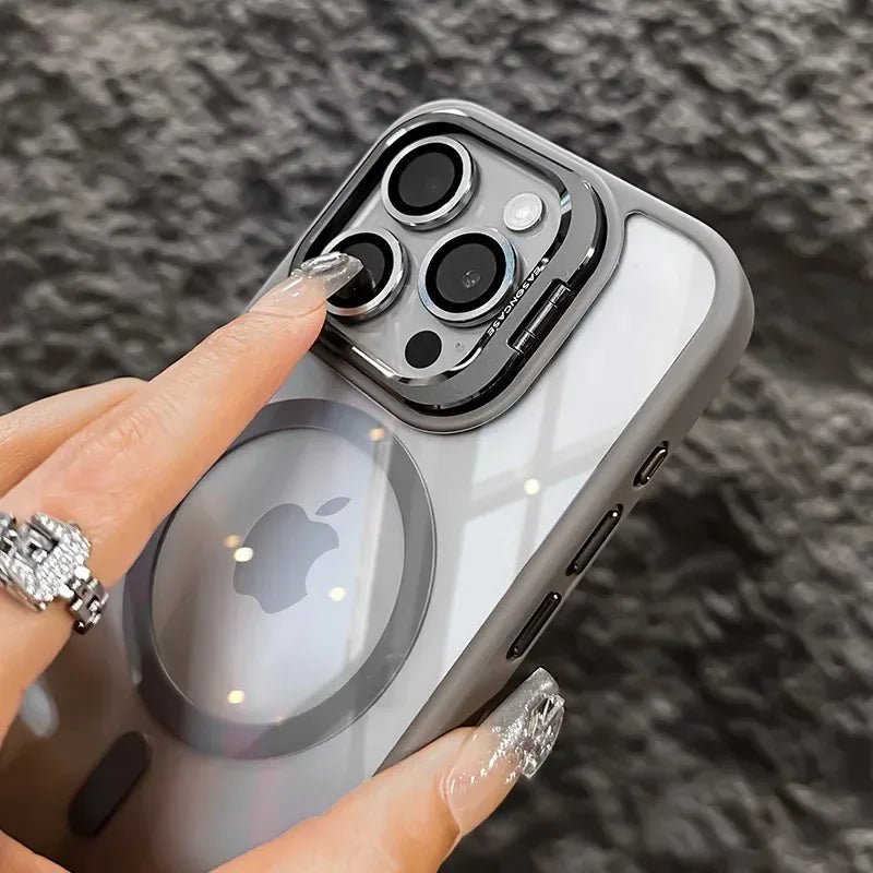 Luxury Magnetic Shockproof Phone Case For iPhone 17 15 16 14 13 12 11 Pro Max For Magsafe Funda Stand Glass Lens Protector Cover