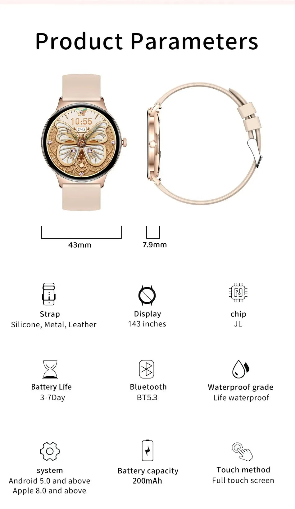 2026 New 7.9MM Ultra Thin Smart Watch Women Screen Always Display Time Sports Bracelet Bluetooth Call Fashion Smartwatches ios