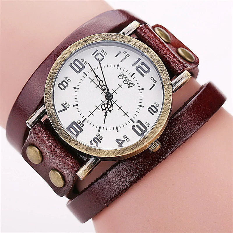 Vintage Leather Band Women's Watch Casual Arabic Dial Ladies Wristwatches
