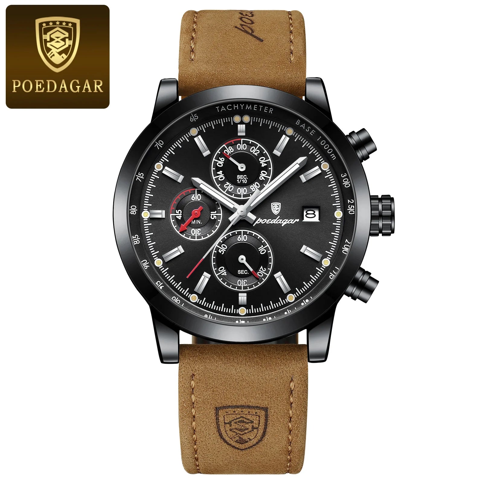 POEDAGAR Fashion Quartz Men's Watch Waterproof Luminous Chronograph Date Leather Man Watch Luxury Business Watches For Men Reloj