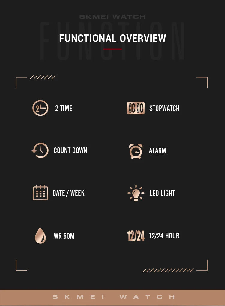 Skmei Luxury Fashion Sports Watches Men Waterproof Stopwatch Dual Time Digital Wristwatch Big Dial Clock Reloj Hombre