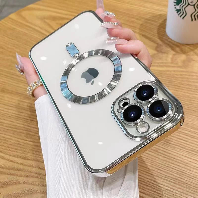 Luxury Wireless Charge Phone Case For iPhone 15 14 13 12 11 16 17 Pro Max Plus Air Transparent Magnetic Bumper Cover