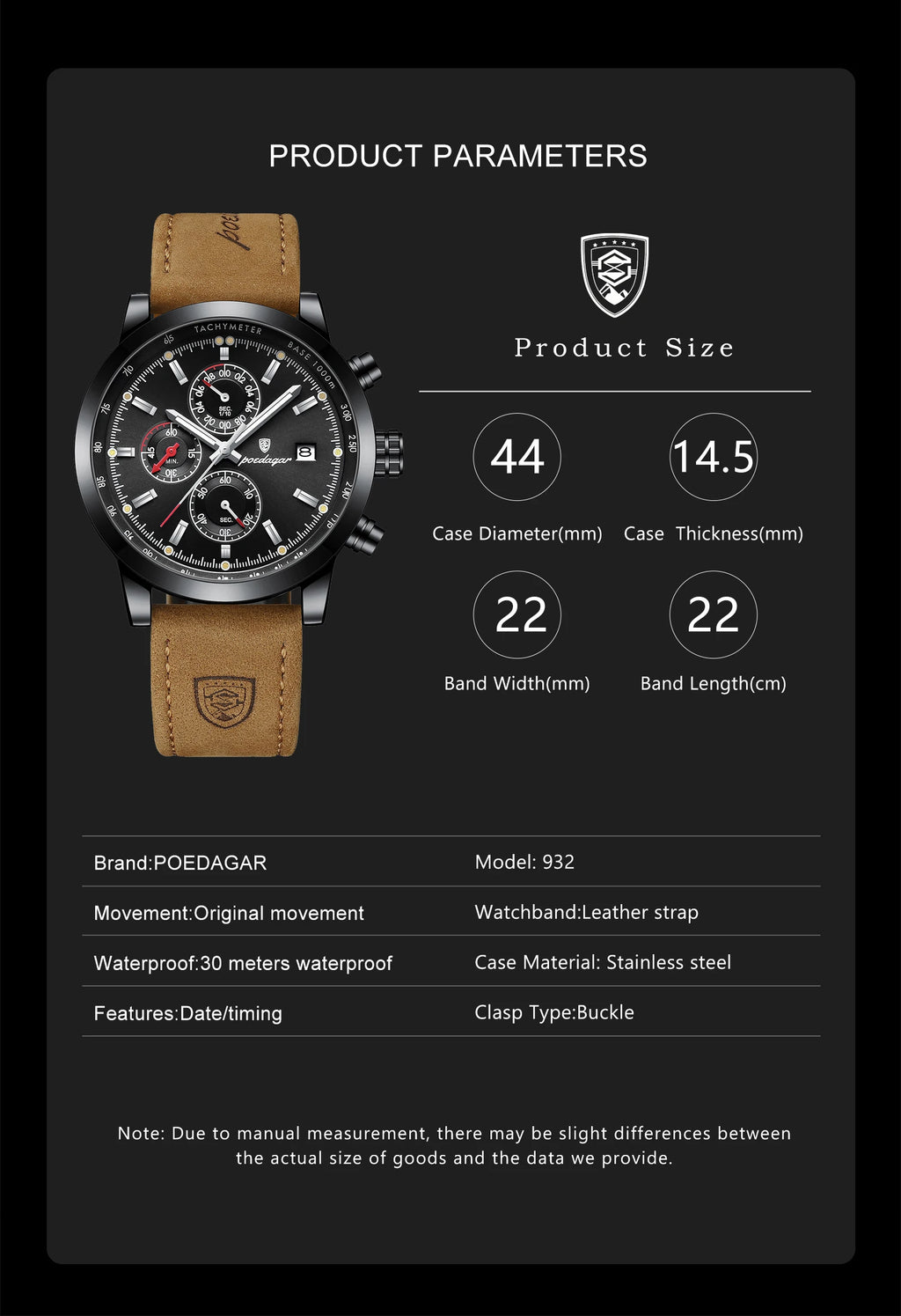 POEDAGAR Fashion Quartz Men's Watch Waterproof Luminous Chronograph Date Leather Man Watch Luxury Business Watches For Men Reloj