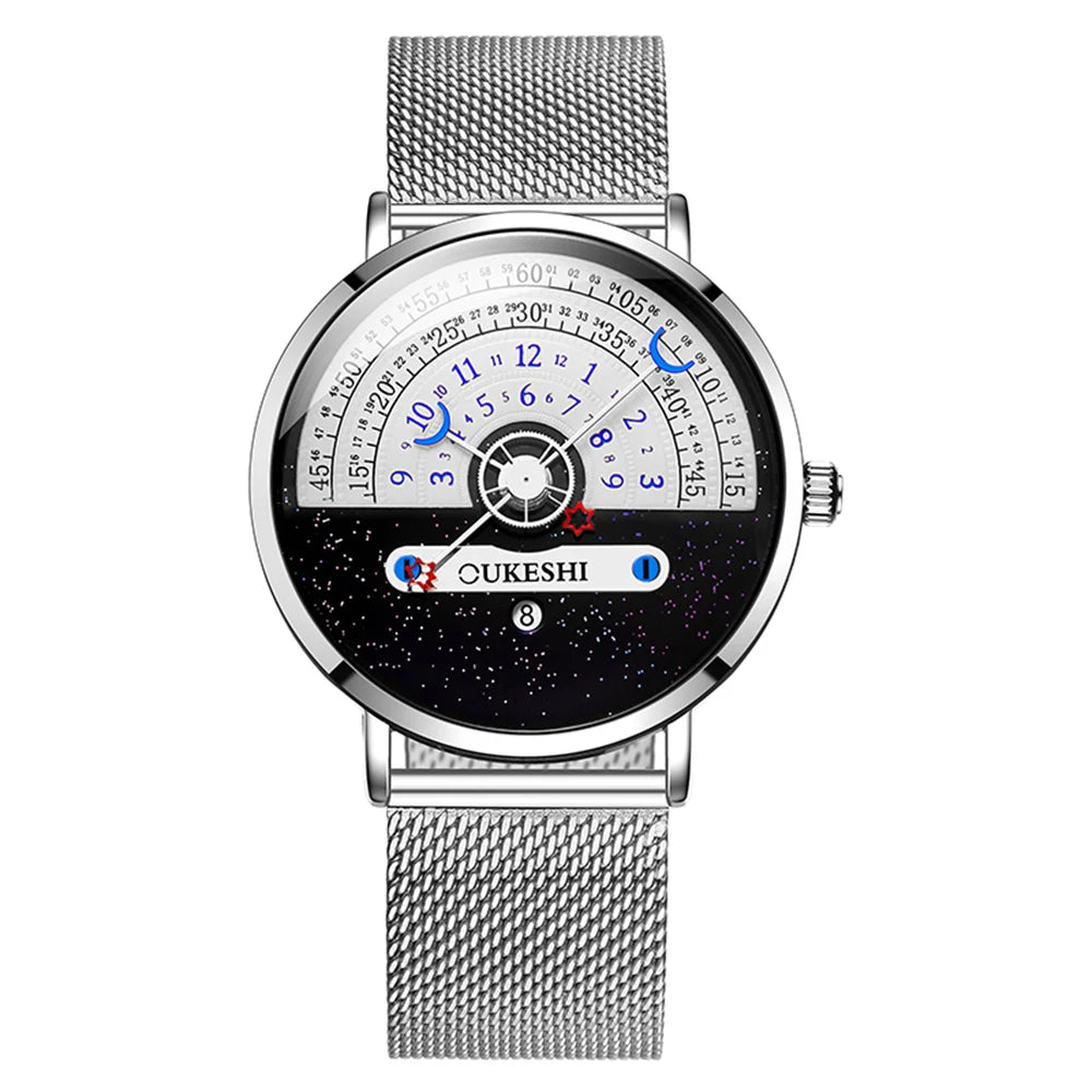 Unique Business Men Watch Fashion Auto Date Stainless Steel Strap Quartz Wristwatch Man Gifts For Him Calendar Clock