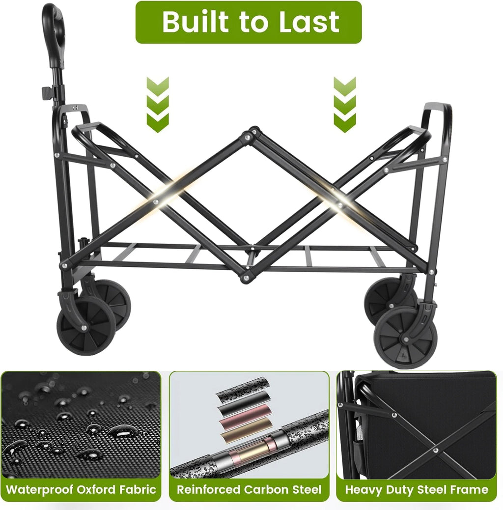 Cart Folding us Heavy Duty Wagon Carts Foldable, Portable Wagons for Groceries, Beach Cart with All-Terrain Wheels  Drink Holders, Utility Wagon