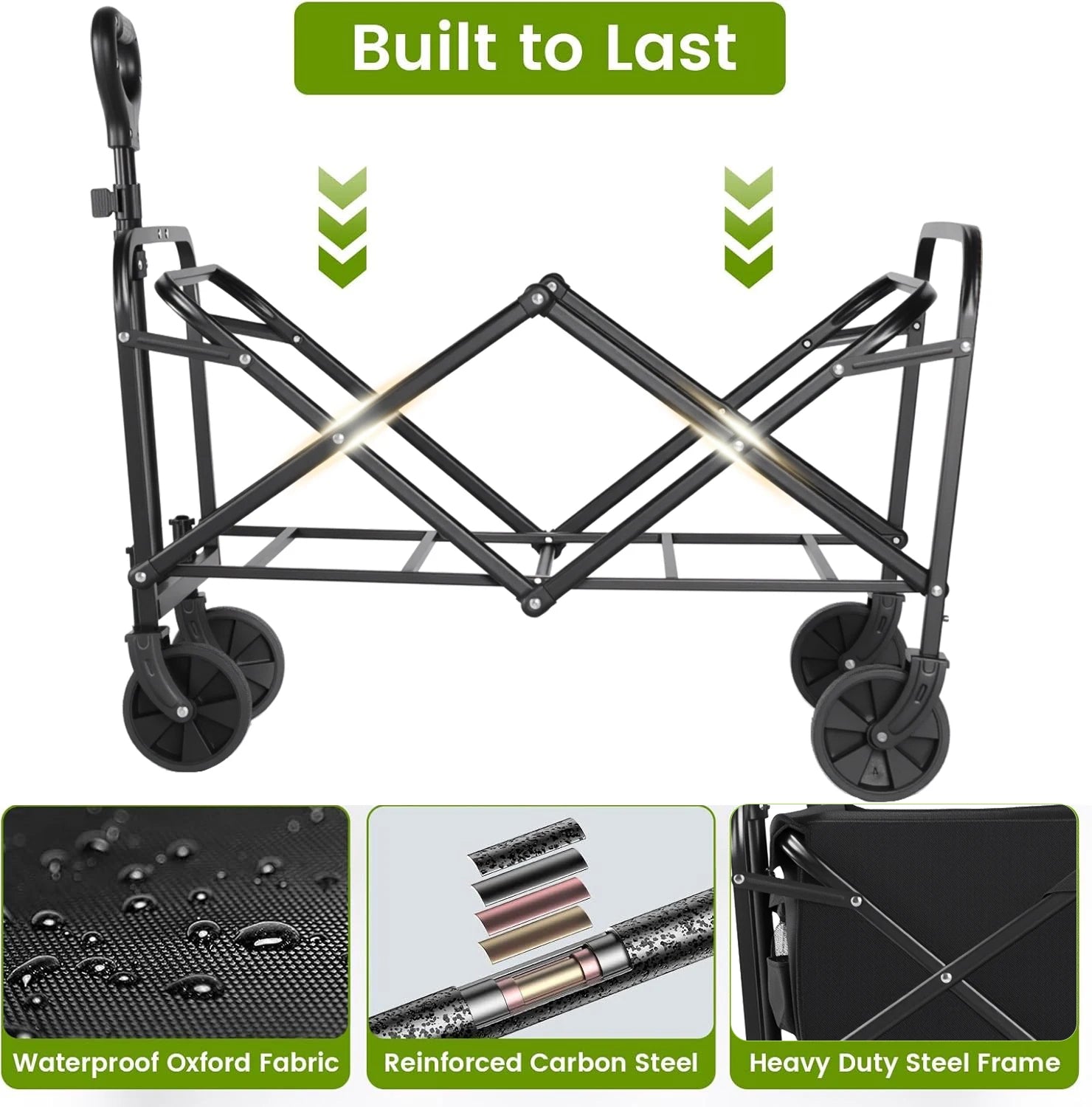 Cart Folding us Heavy Duty Wagon Carts Foldable, Portable Wagons for Groceries, Beach Cart with All-Terrain Wheels  Drink Holders, Utility Wagon
