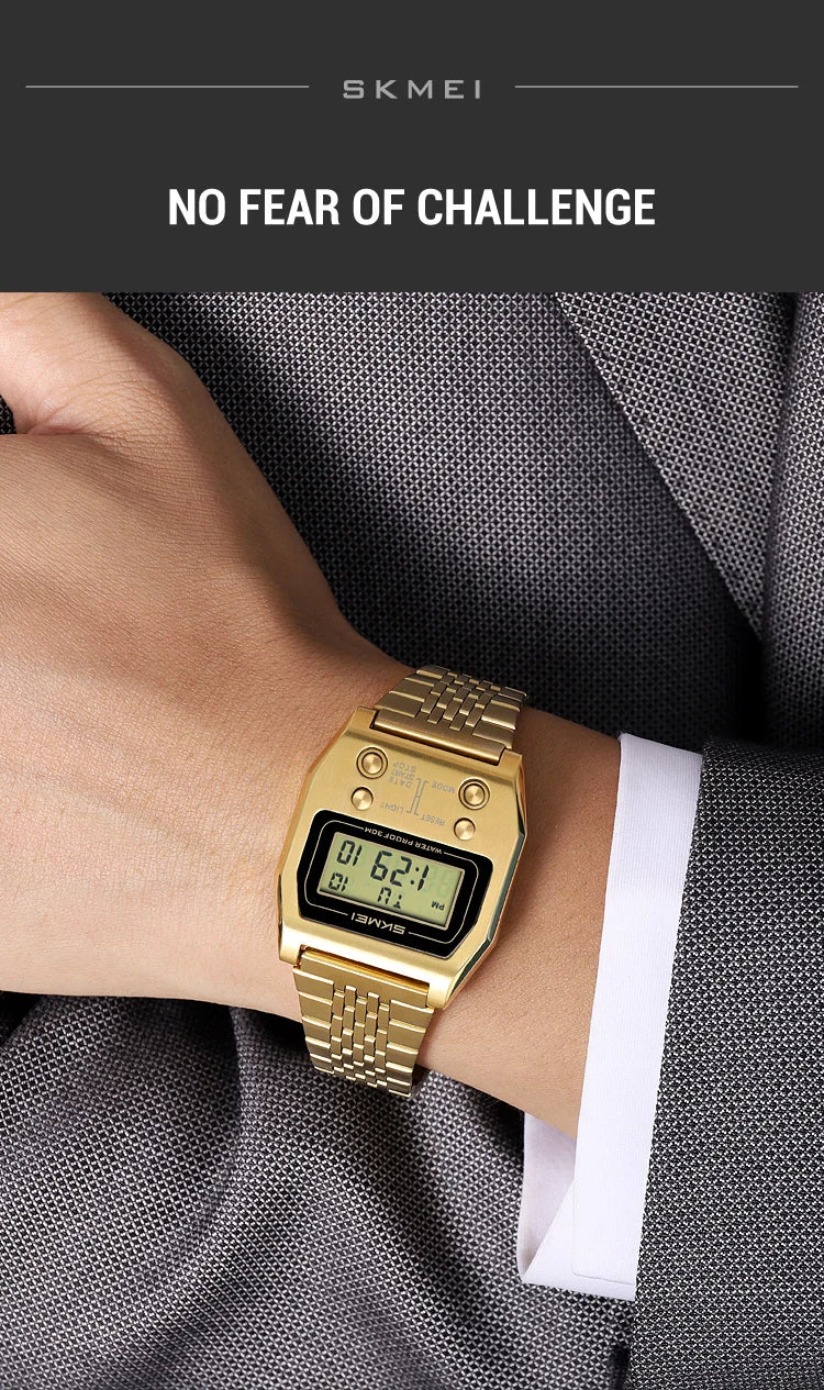 SKMEI 2460 Fashion Brand Men's Electronic Watch Multifunction Luminous Calendar Waterproof Steel Strap Sport Men Digital Watches