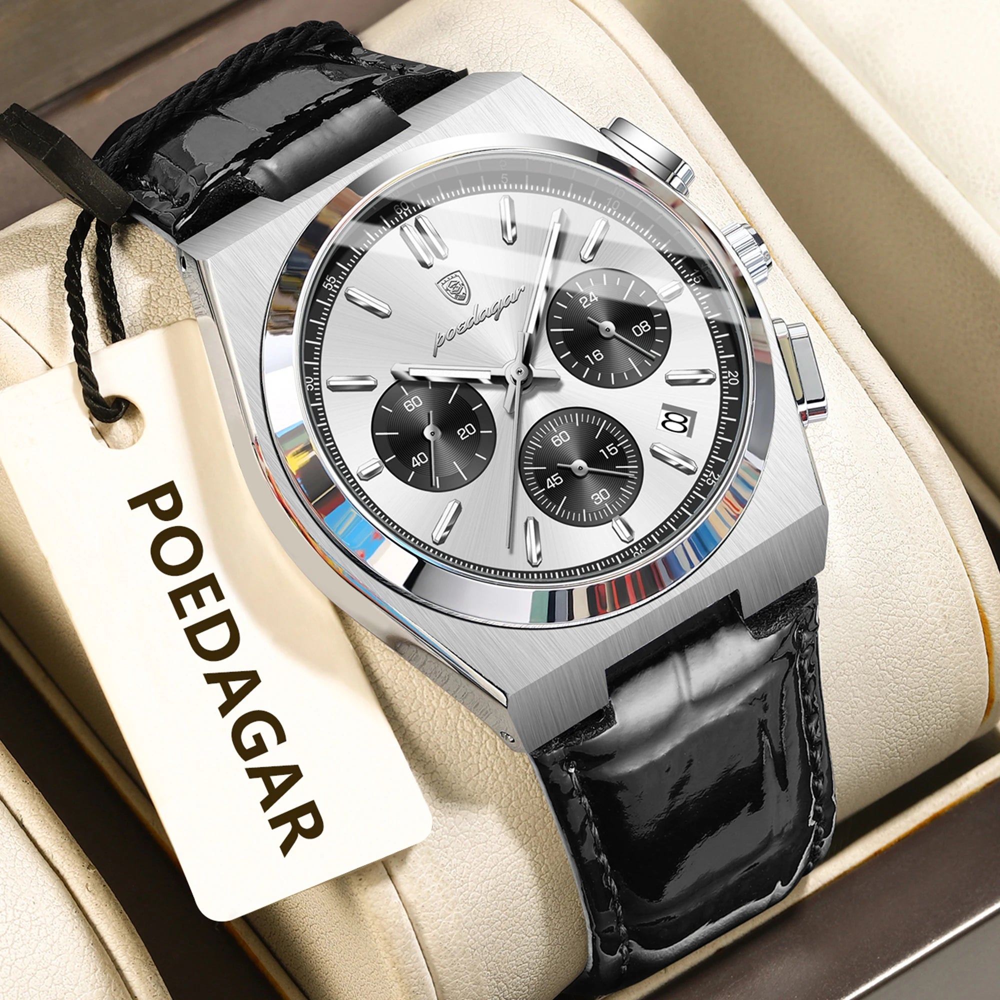 POEDAGAR Luxury Classic Men's Watch Waterproof Luminous Chronograph Date Quartz Man Clock Fashion Sports Leather Watches For Men