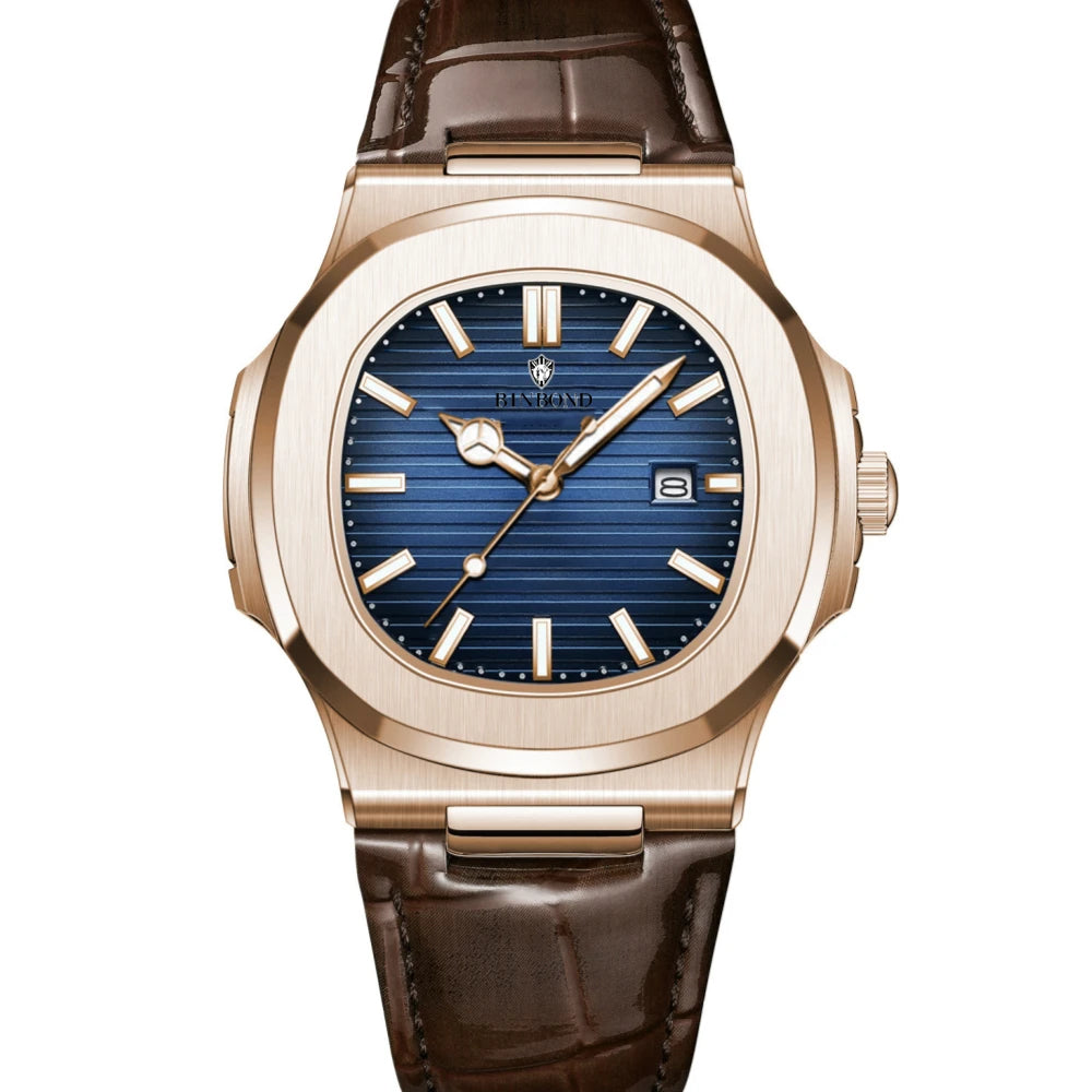 New Casual Business Fashion Quartz Wristwatches Rose Gold Clock Men Luxury Watch Automatic Watches Mens Black Relogio Masculino