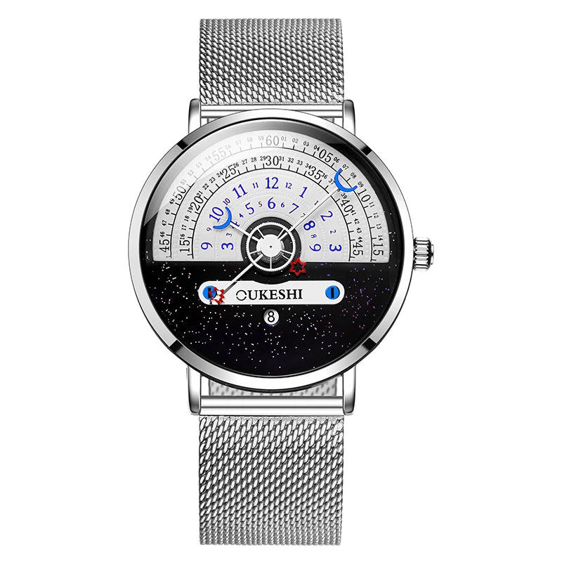 Unique Business Men Watch Fashion Auto Date Stainless Steel Strap Quartz Wristwatch Man Gifts For Him Calendar Clock