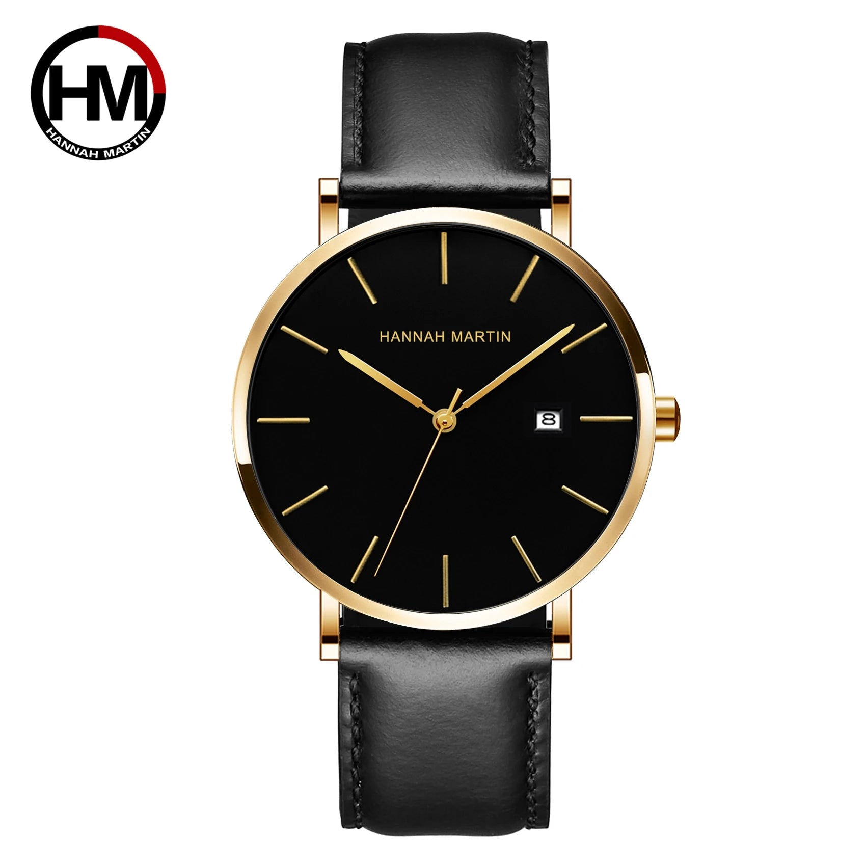 Men Dropshipping Wristwatch Hannah Martin Japan Movement 40mm Blue Minimalist Casual Leather Top Brand 3Bar Luxury Watch for Men