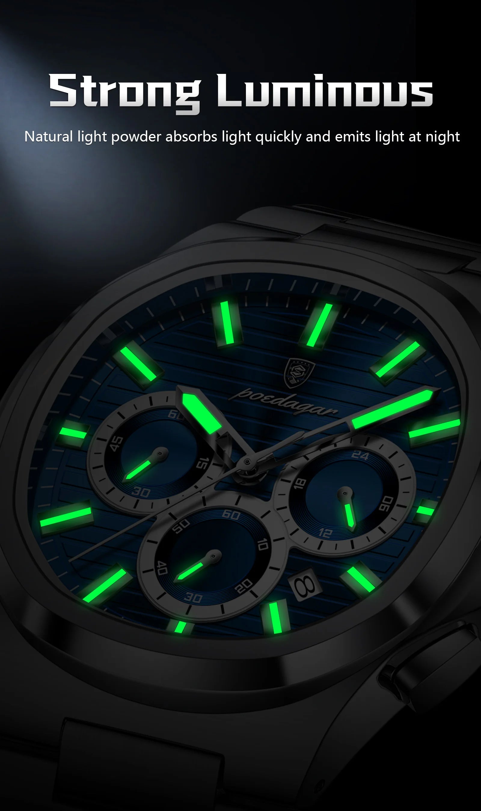 POEDAGAR Business Male Clock Date Chronograph Waterproof Luminous Luxury Men Watch Stainless Steel Quartz Fashion Men's Watches