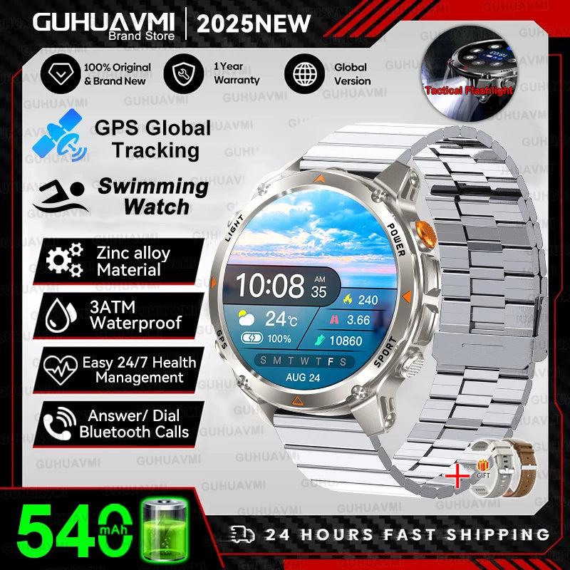 2025 New Professional GPS Sports Smart Watch Outdoor RIDE Run GPS track Swim Watchs Compass Altimeter 3ATM Sports Bracelets Men
