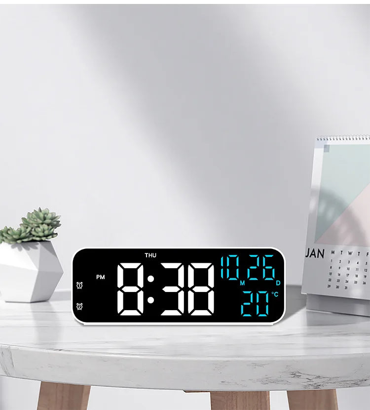 Digital Alarm Clock Temperature and Date Week Display Night Mode Table Clock Voice Control 12/24H Electronic LED Alarm Clocks