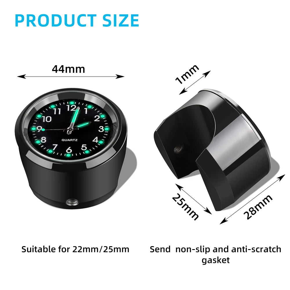 7/8" Motorcycle Clock Chrome Waterproof Bike Handlebar Mount Quartz Watch Aluminum Luminous Clock Moto Accessories Universal