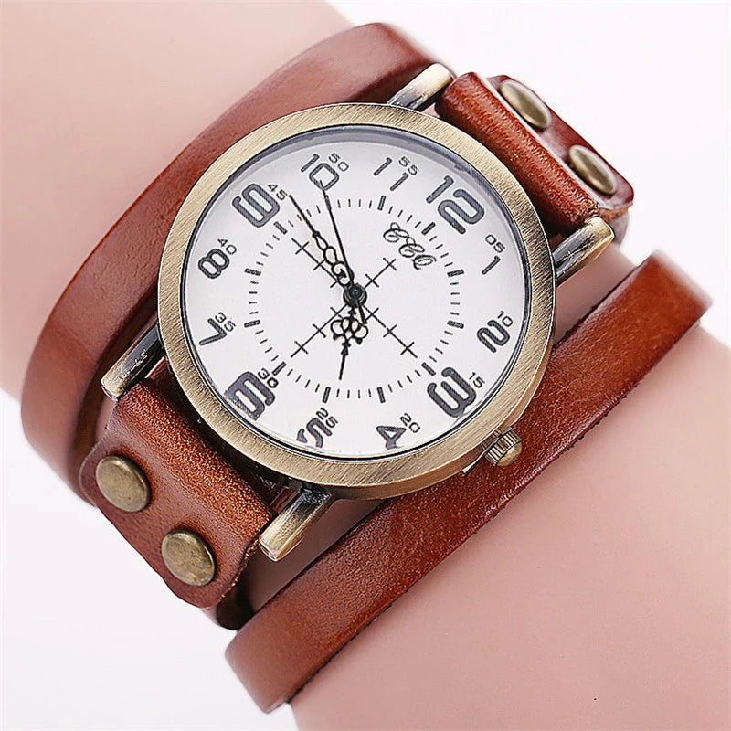 Vintage Leather Band Women's Watch Casual Arabic Dial Ladies Wristwatches