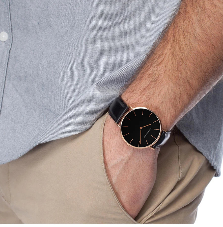 HANNAH MARTIN Brand Japan Quartz Movement Men's Waterproof Wrist Watches Fashion Luxury Ultra Thin Leather Creative Male Watches