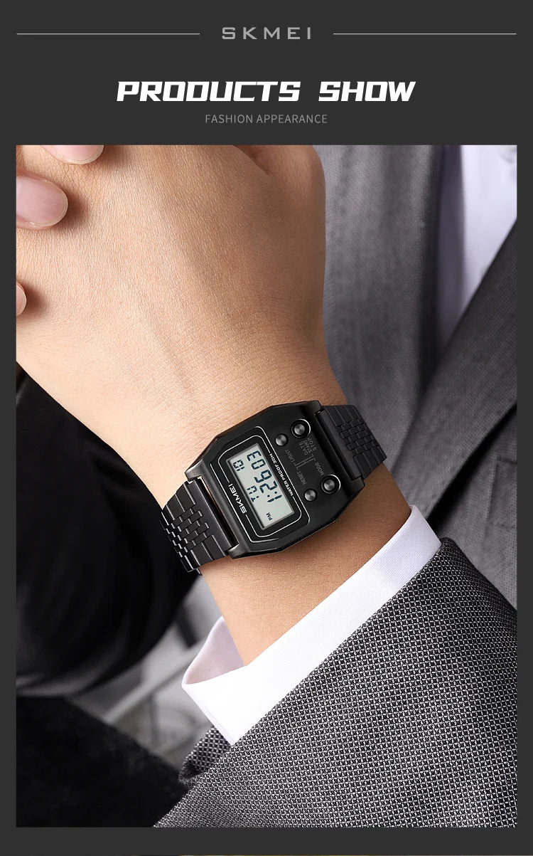 SKMEI 2460 Fashion Brand Men's Electronic Watch Multifunction Luminous Calendar Waterproof Steel Strap Sport Men Digital Watches