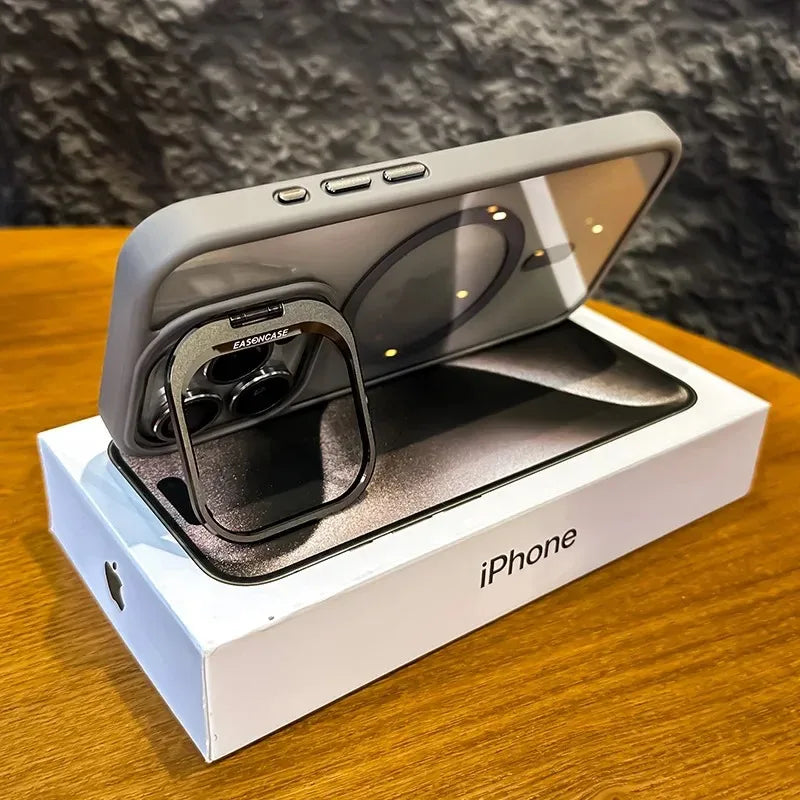 Luxury Magnetic Shockproof Phone Case For iPhone 17 15 16 14 13 12 11 Pro Max For Magsafe Funda Stand Glass Lens Protector Cover