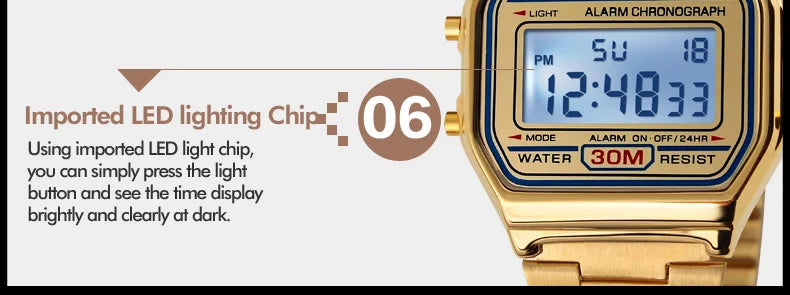 Skmei 3Bar Waterproof Digital Watch Reloj Hombre For Casual Sport 1123 Fashion Men Stainless Steel Strap LED Display Watches