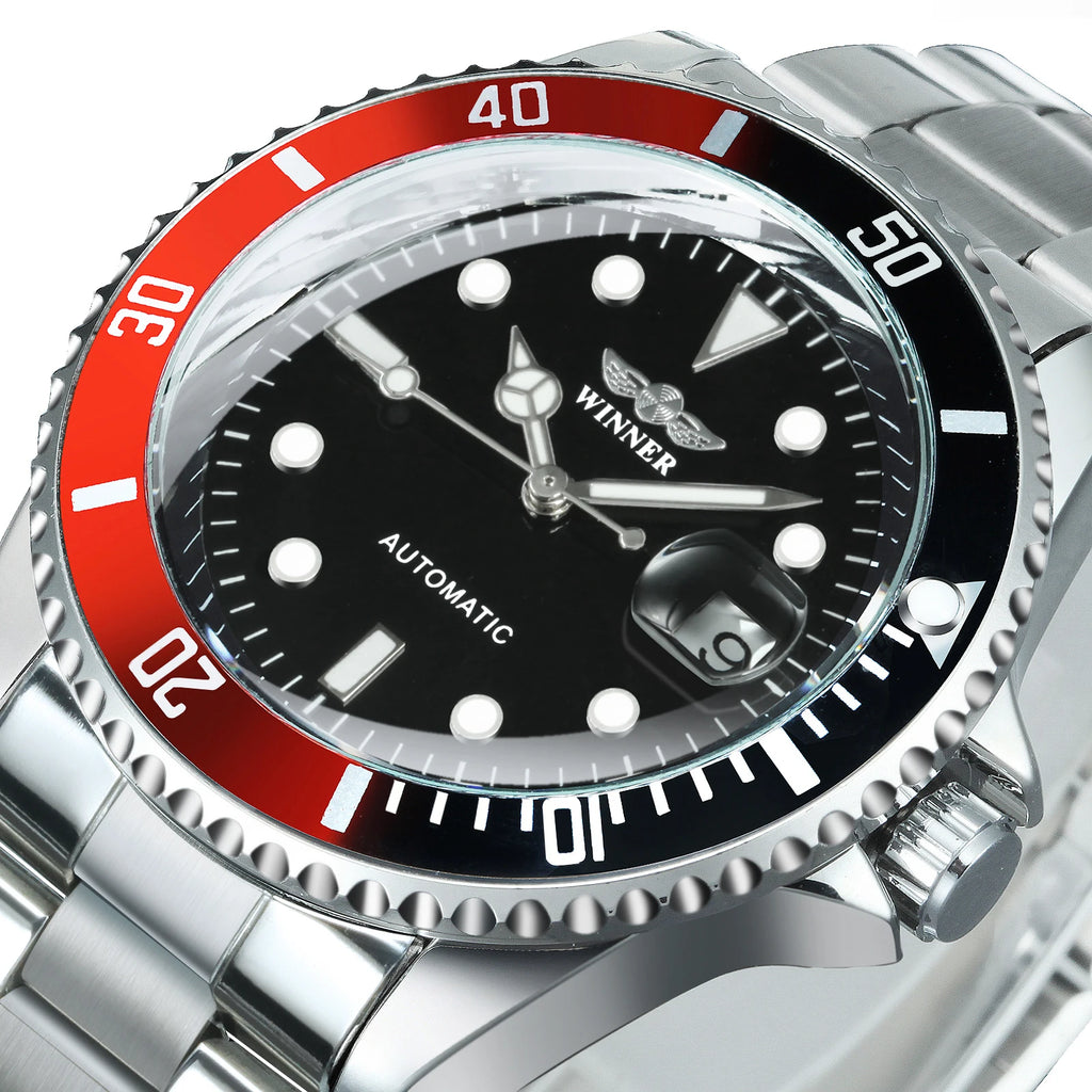 WINNER Classic Mechanical Watch for Men Rotating Bezel Luminous Calendar Fashion Business Automatic Watches Stainless Steel Band