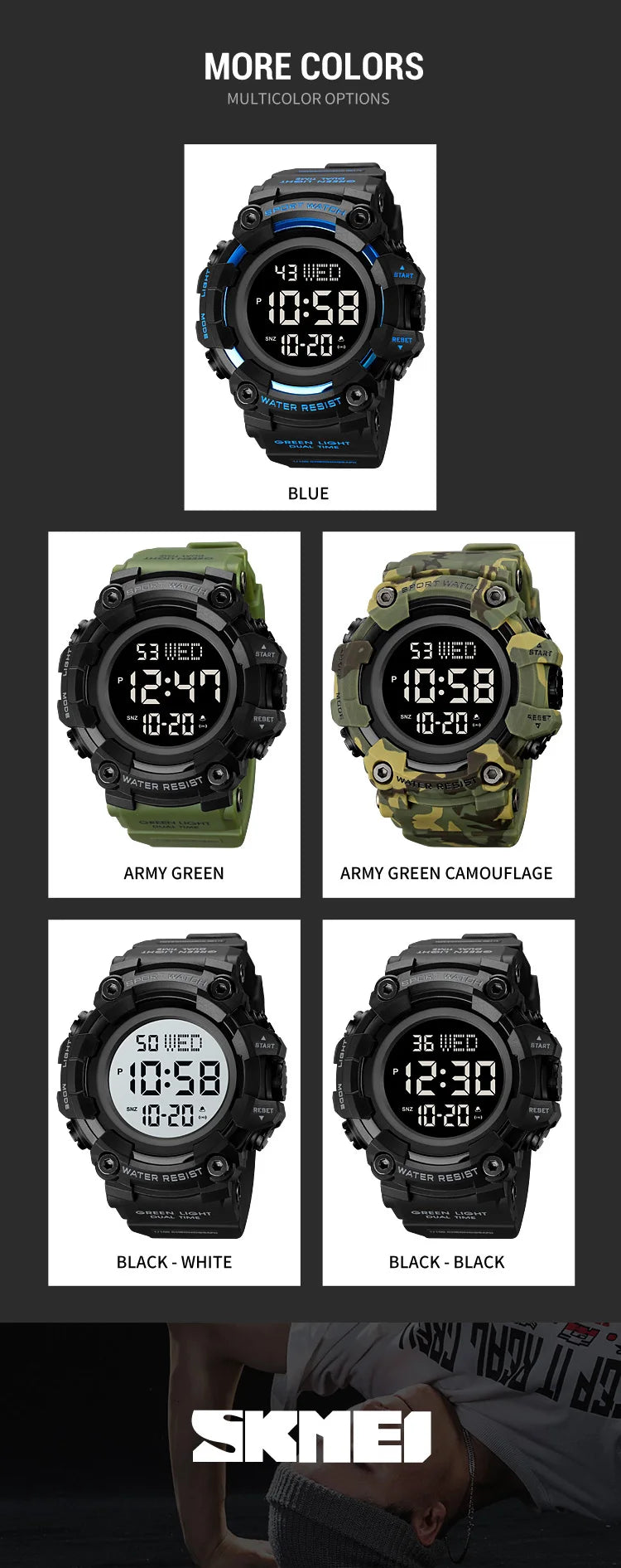 Skmei Luxury Fashion Sports Watches Men Waterproof Stopwatch Dual Time Digital Wristwatch Big Dial Clock Reloj Hombre