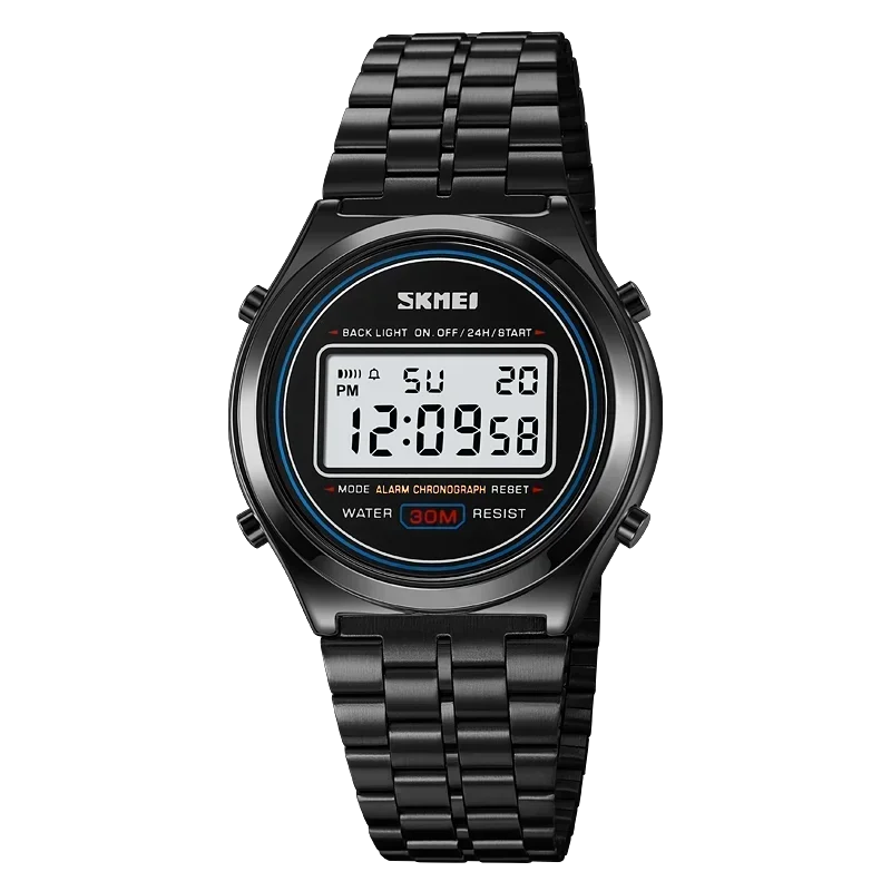 SKMEI 2146  Stainless Steel Men Waterproof Date Alarm Wriswatch reloj hombre Back Light Display Stopwatch Digital Sport Watches