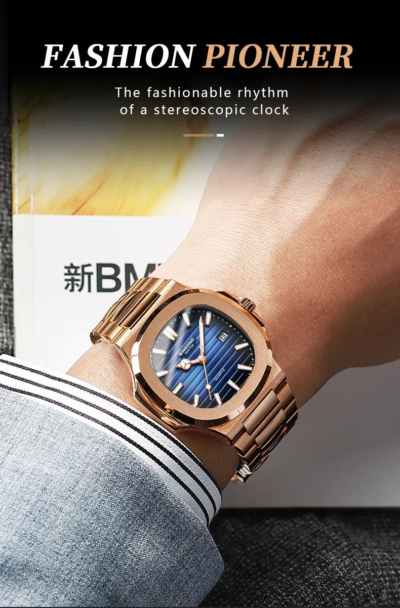 New Casual Business Fashion Quartz Wristwatches Rose Gold Clock Men Luxury Watch Automatic Watches Mens Black Relogio Masculino