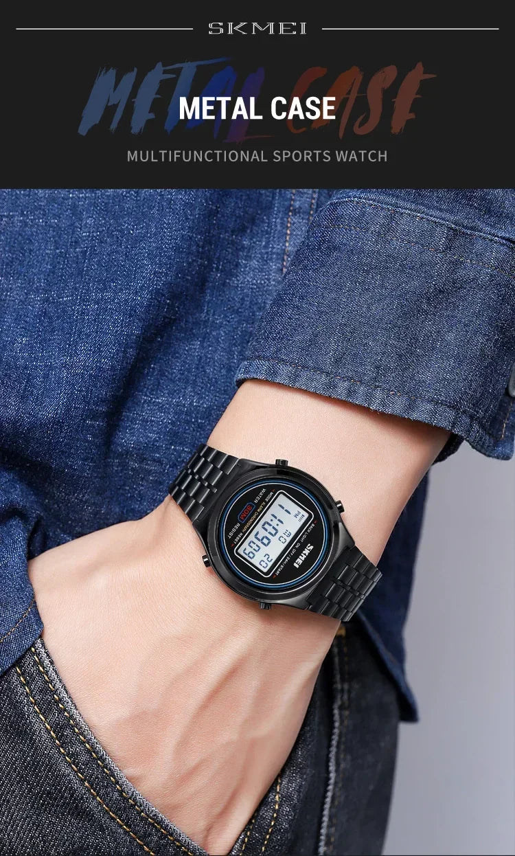SKMEI 2146  Stainless Steel Men Waterproof Date Alarm Wriswatch reloj hombre Back Light Display Stopwatch Digital Sport Watches