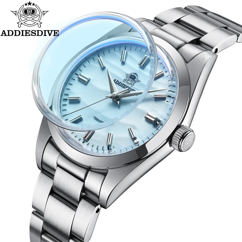 ADDIESDIVE Hot Sale Quartz Watch Simple 10Bar Steel Dive Wristwatch Bubble Mirror Pot Cover Glass Sports 36mm Men Watches AD2030