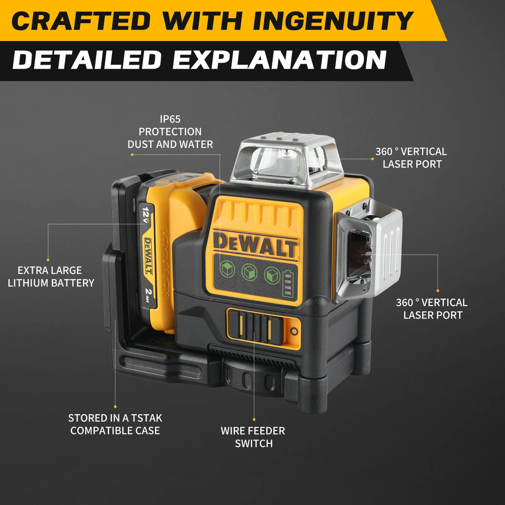 Dewalt us NEW DW089LG 12 Lines 3 Sides*360 Degree Vertical 12V Lithium Battery Laser Level Horizontal Green Meter Outdoor Leveling