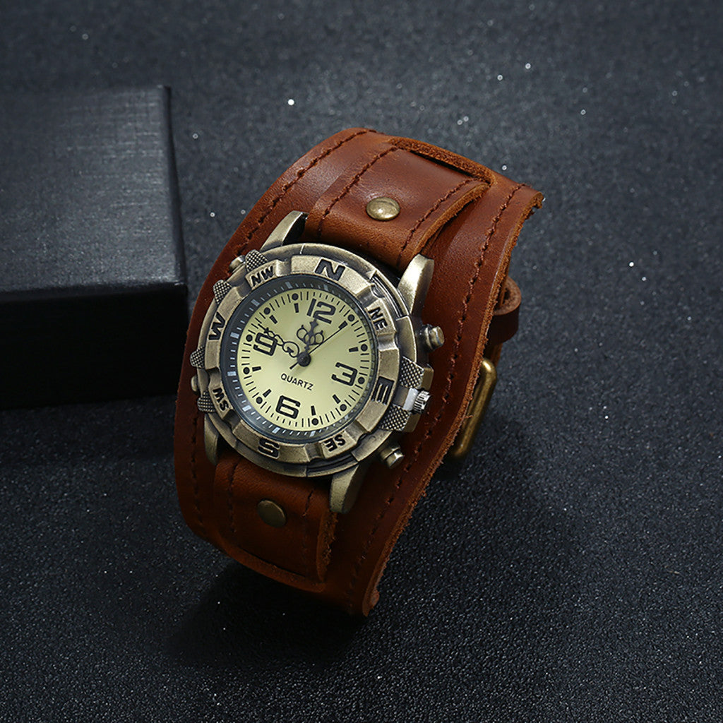 Vintage Men Wristwatch Fashion Pin Buckle Leather Strap Watches Punk Casual Quartz Wrist Watch Creative Gifts Reloj Hombre