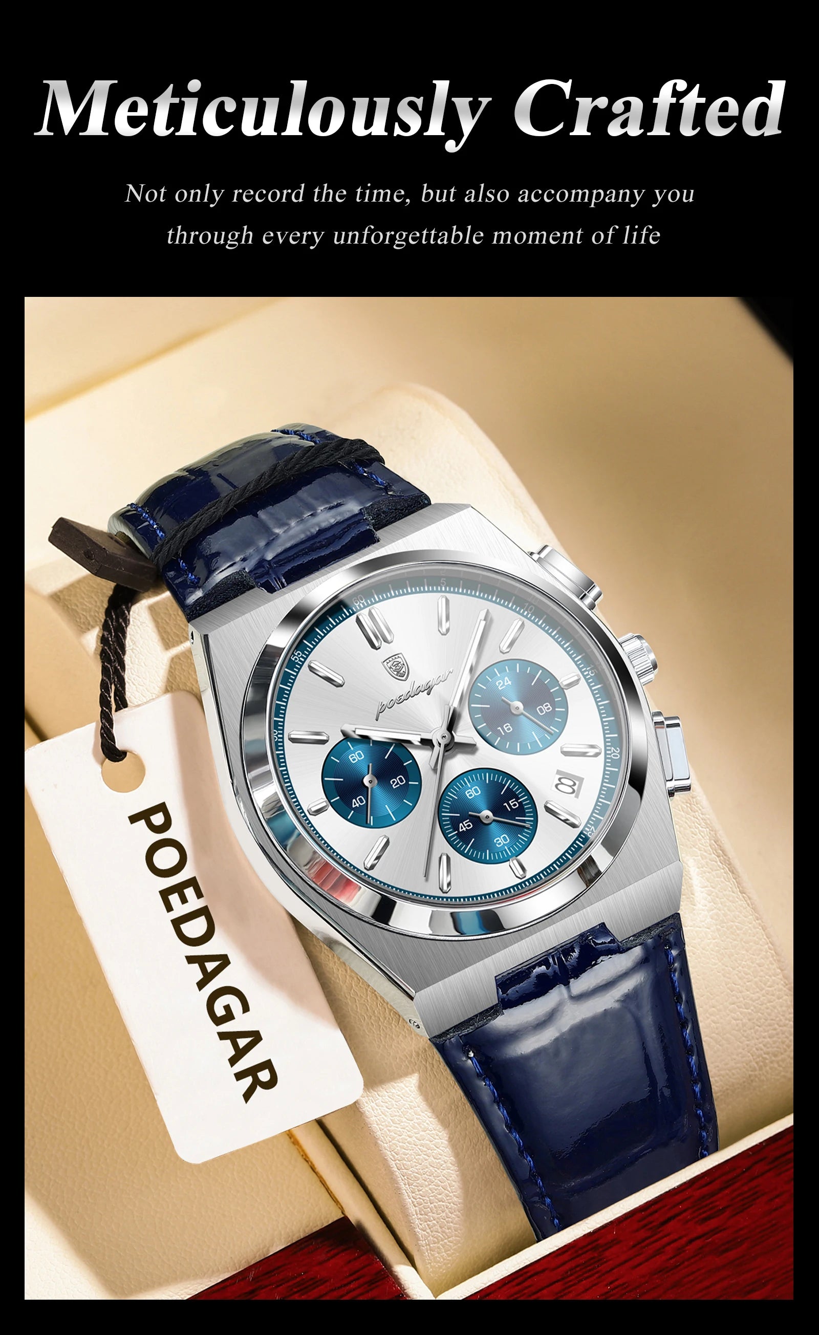 POEDAGAR Luxury Classic Men's Watch Waterproof Luminous Chronograph Date Quartz Man Clock Fashion Sports Leather Watches For Men