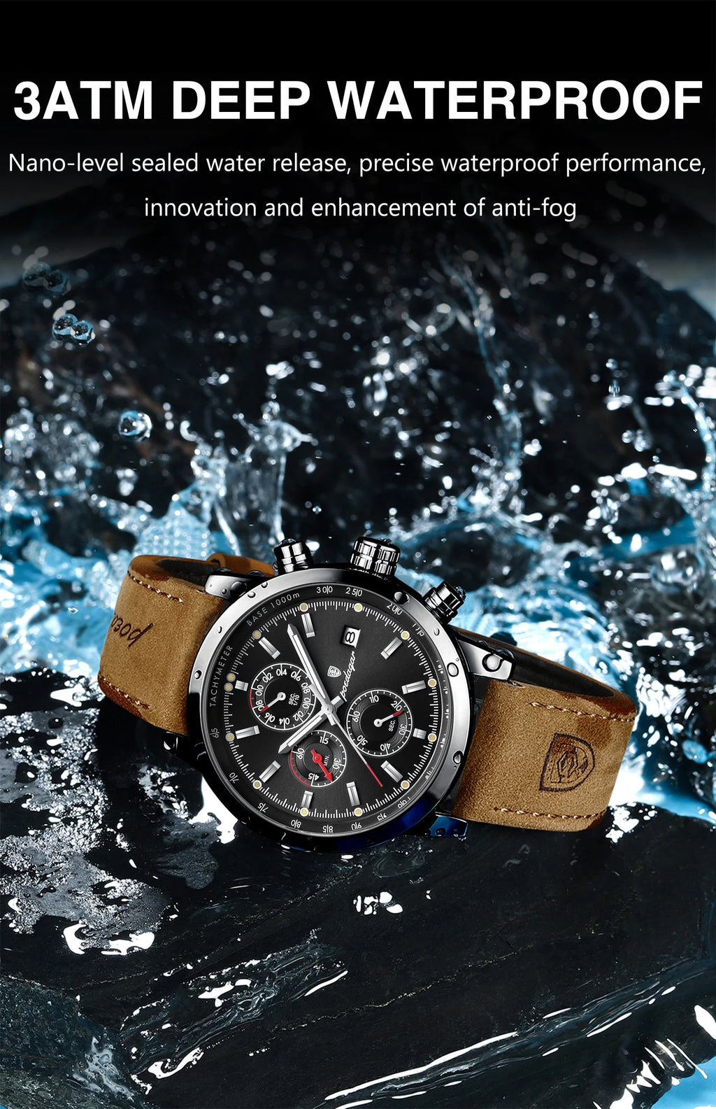 POEDAGAR Fashion Quartz Men's Watch Waterproof Luminous Chronograph Date Leather Man Watch Luxury Business Watches For Men Reloj