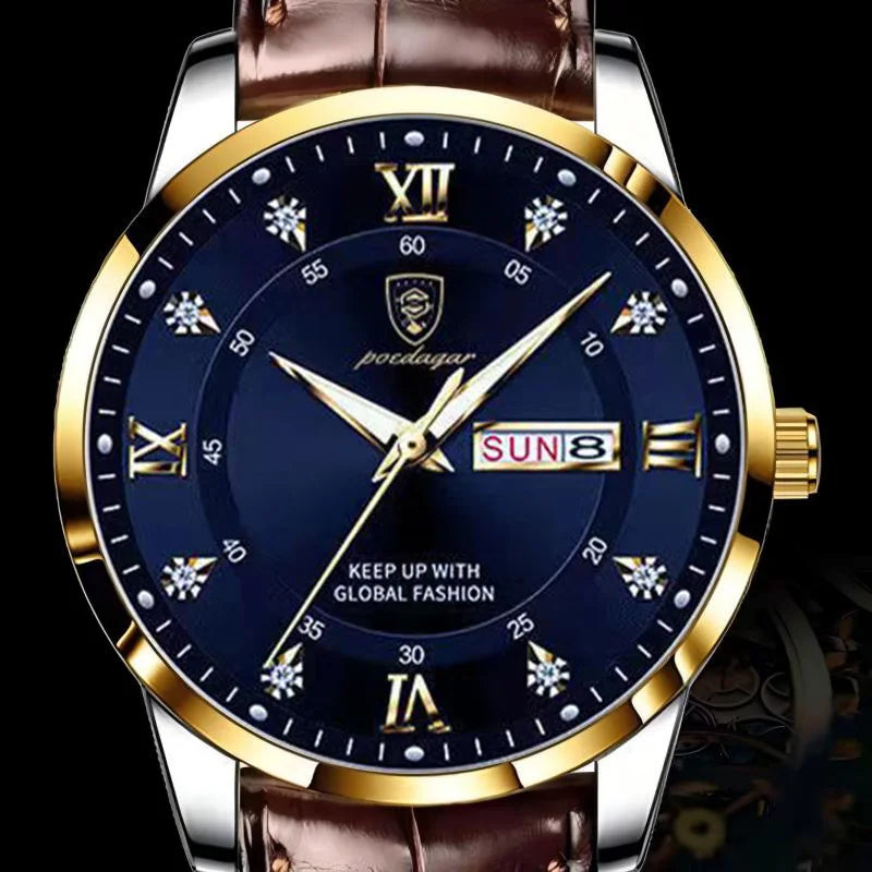 POEDAGAR Original High Quality Men Watch Waterproof Luminous Leather Sports Man Wristwatch Quartz Stylish Casual Watches For Men